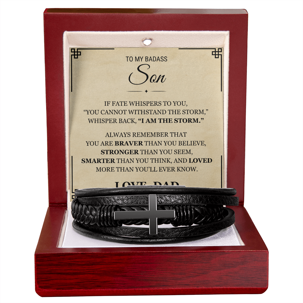 Men's Cross Bracelet - To My Badass Son
