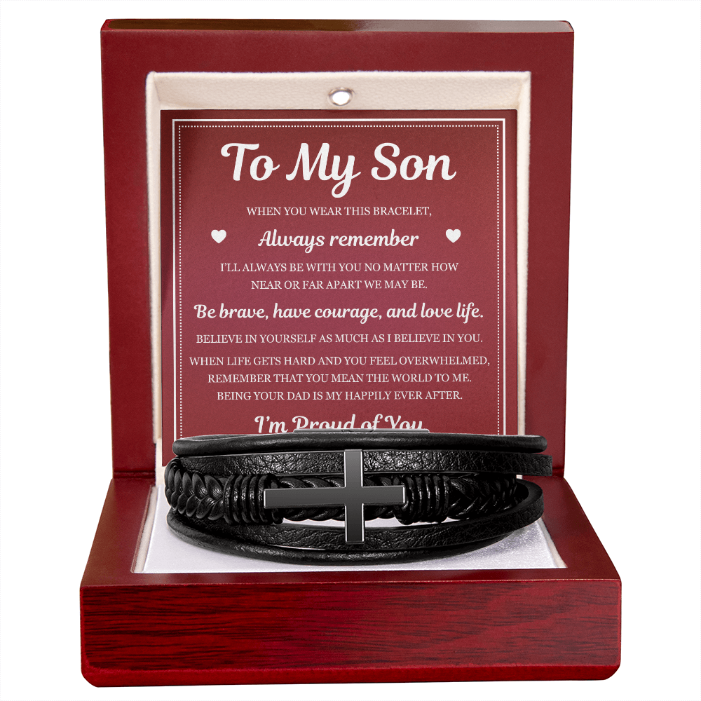 To My Son Men's Cross Bracelet -"I'm Proud of You"