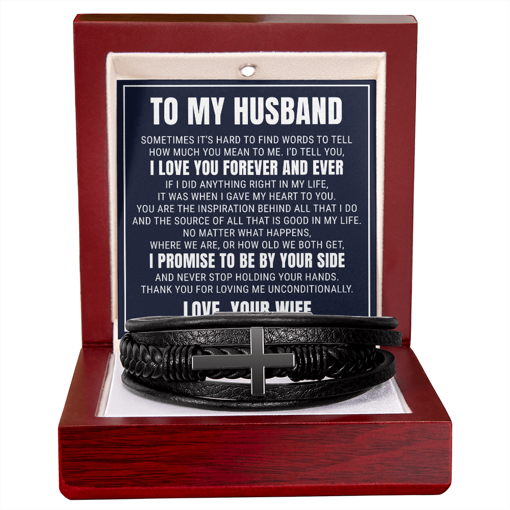 Men's Cross Bracelet - To My Husband "I Promise To Be By Your Side"