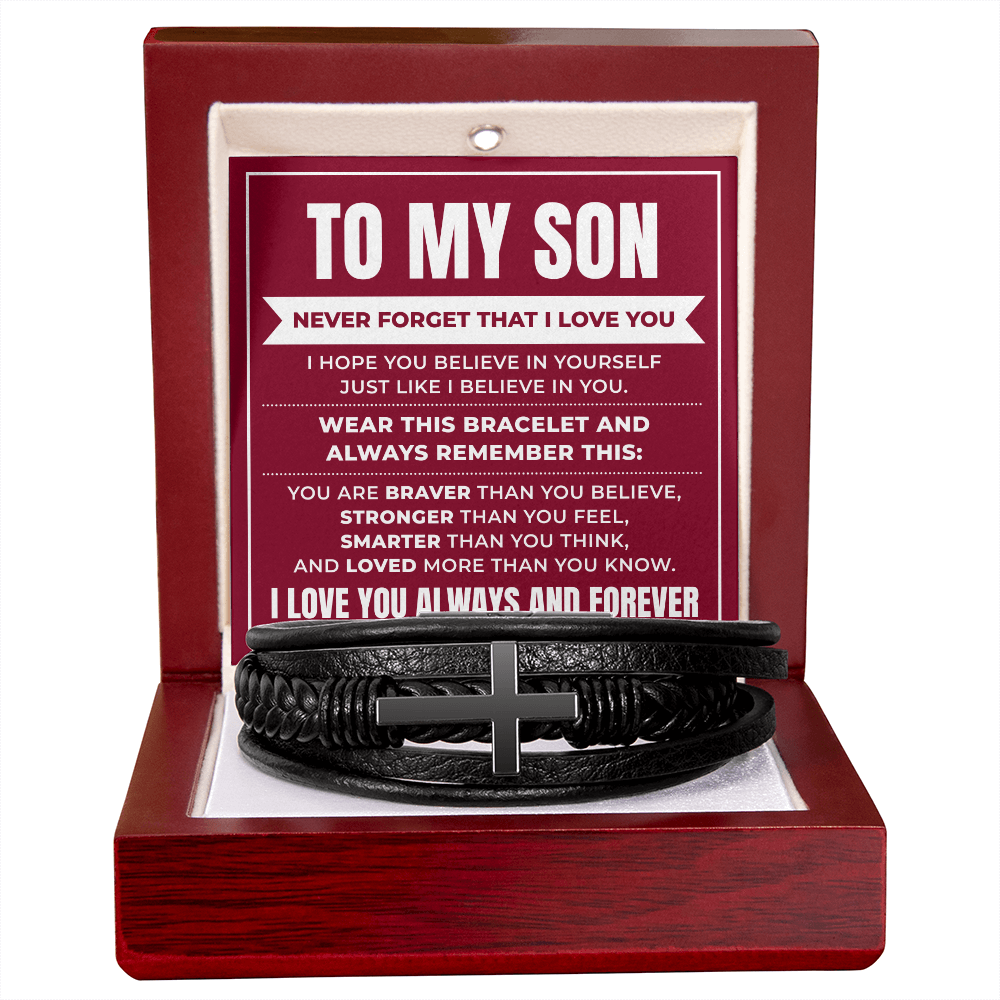 Men's Cross Bracelet - To My Son "Believe in Yourself"