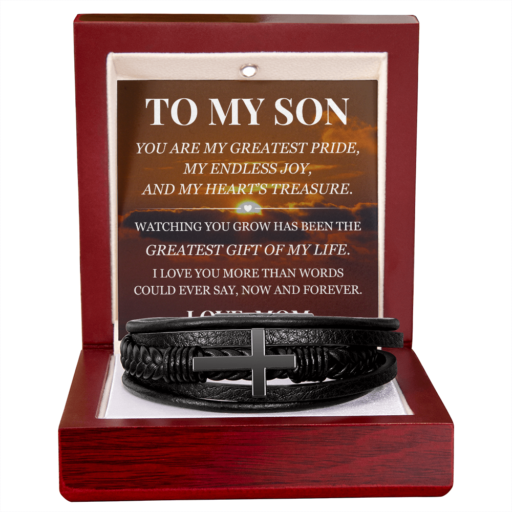 Men's Cross Bracelet - To My Son "Greatest Gift of My Life"