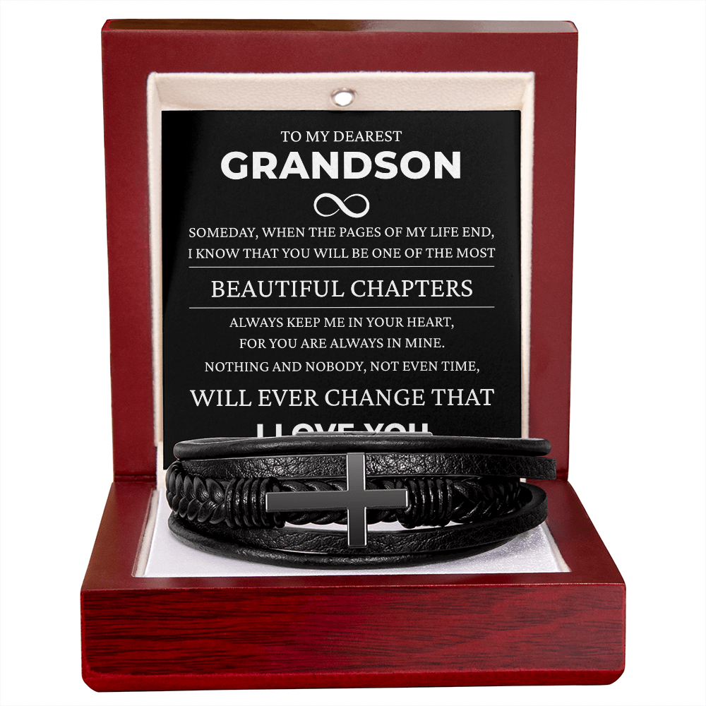 Men's Cross Bracelet - To My Dearest Grandson "Beautiful Chapters"