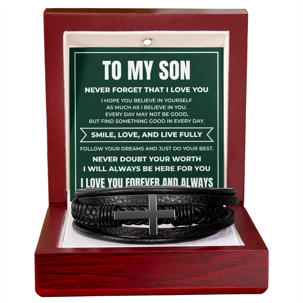 Men's Cross Bracelet - To My Son "Never Doubt Your Worth"