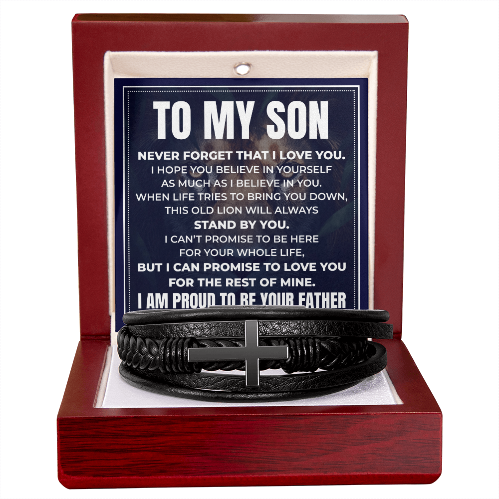 Men's Cross Bracelet - To My Son "I Am Proud To Be Your Father"