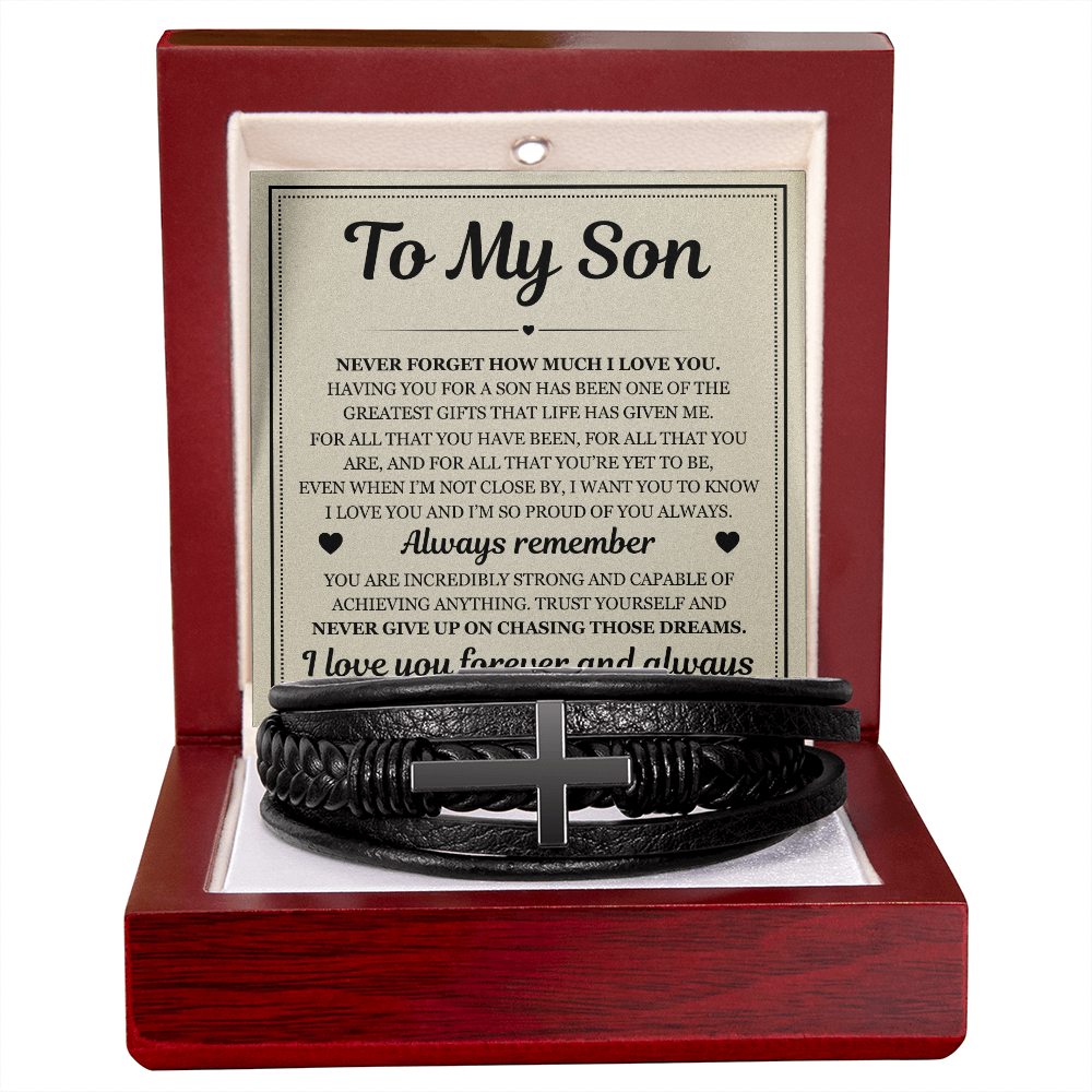 Men's Cross Bracelet - To My Son "Always Remember"