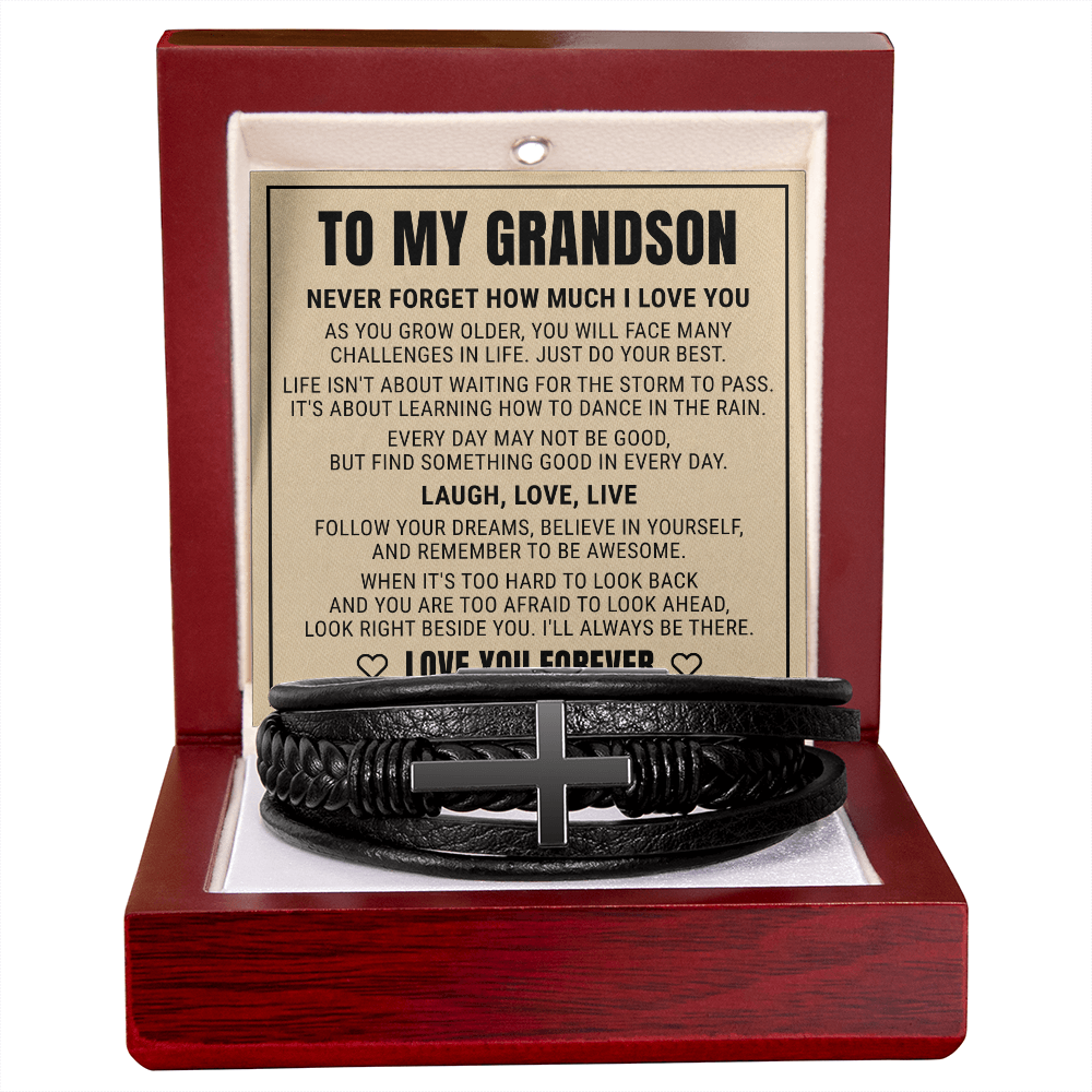 Men's Cross Bracelet - To My Grandson "Follow Your Dreams"