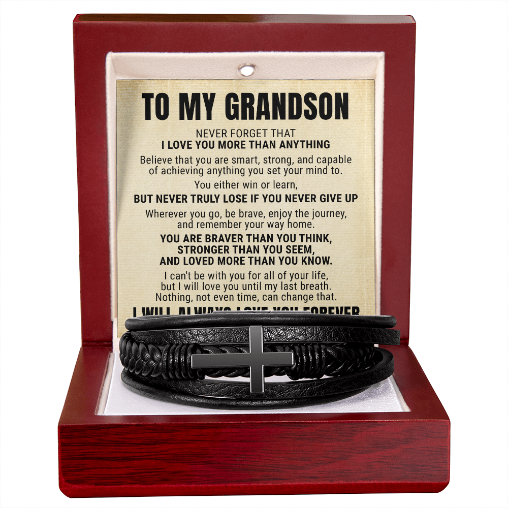 Men's Cross Bracelet - To My Grandson "I Love You More Than Anything"