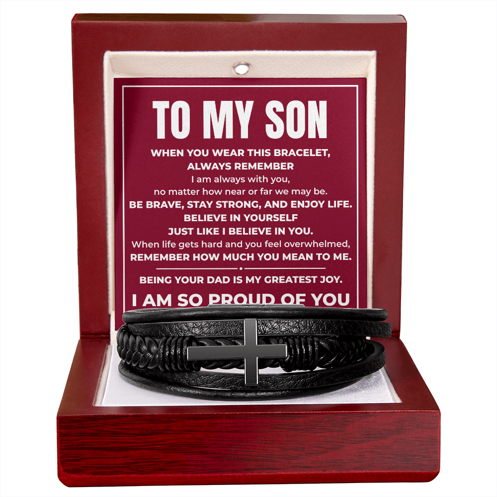 Men's Cross Bracelet - To My Son "Believe In Yourself"