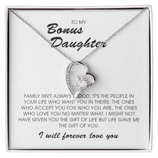 To My Bonus Daughter, Forever Heart Necklace