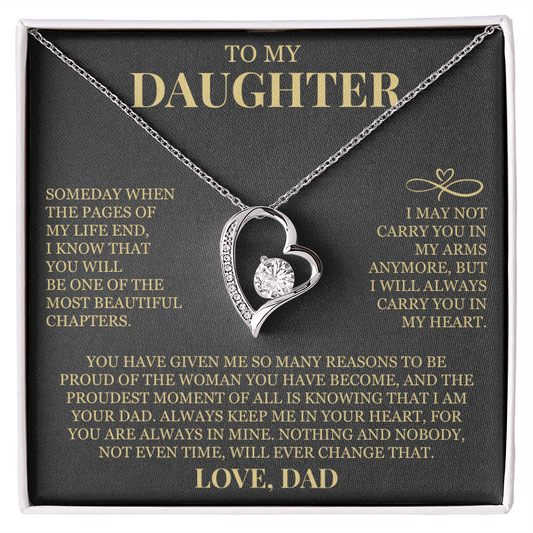 To My Daughter "Always Carry Me In Your Heart" Forever Love Necklace