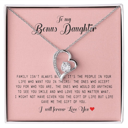 To My Bonus Daughter, Forever Heart Necklace