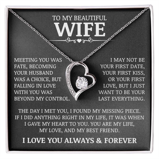 To My Beautiful Wife "Meeting You Was Fate" Forever Love Necklace