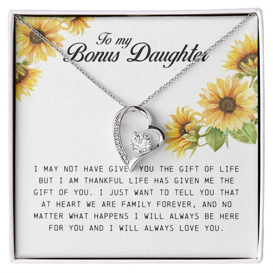 To My Bonus Daughter, Forever Heart Necklace