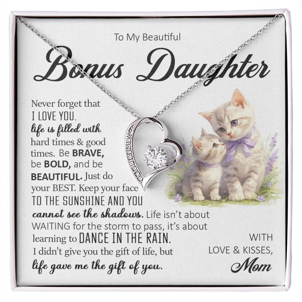 To My Beautiful Bonus Daughter, Forever Heart Necklace