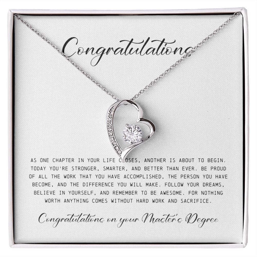 Congratulations on Your Master's Degree, Forever Heart Necklace, Gift for Graduation