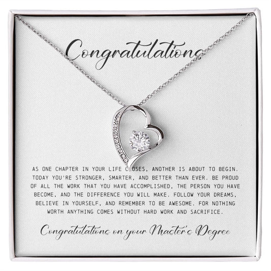 Congratulations on Your Master's Degree, Forever Heart Necklace, Gift for Graduation