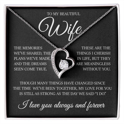 To My Beautiful Wife " Dreams Come True" Heart Necklace