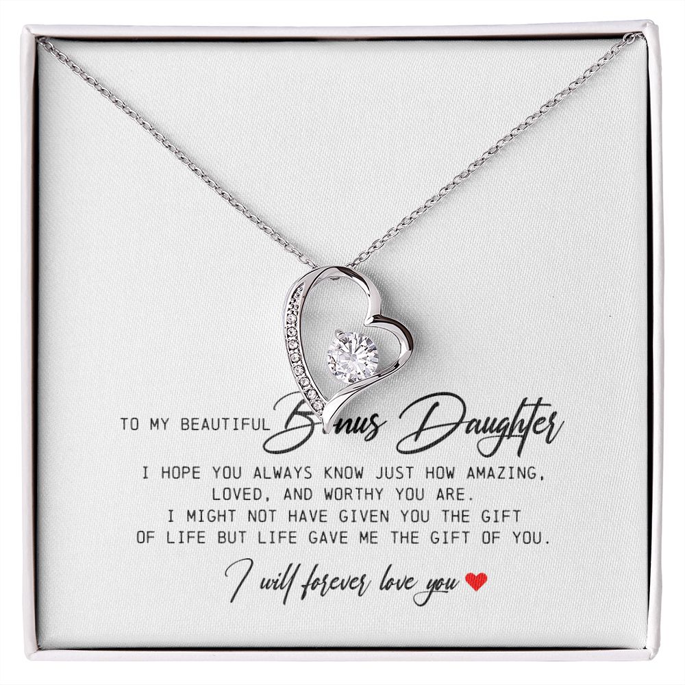 To My Beautiful Bonus Daughter, Forever Heart Necklace