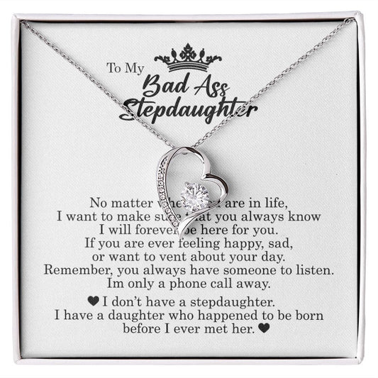 To My Badass Stepdaughter, Forever Heart Necklace