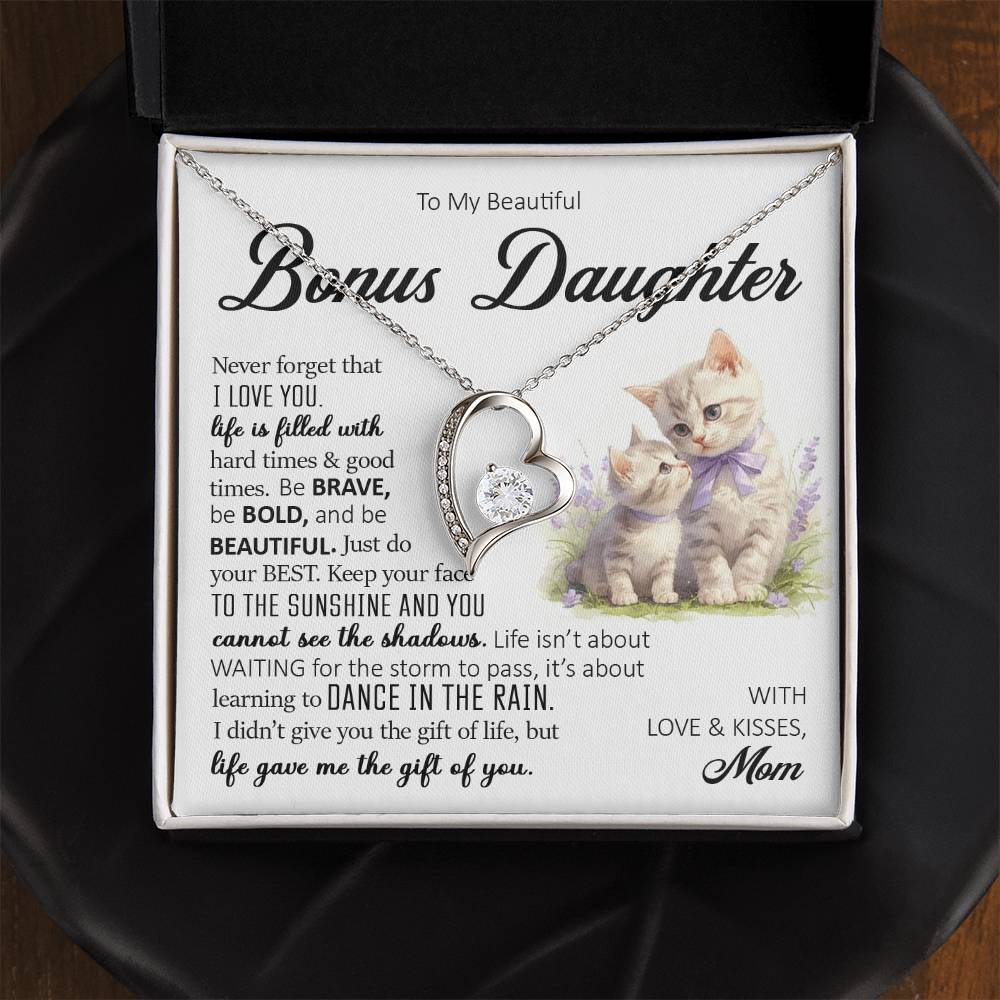 To My Beautiful Bonus Daughter, Forever Heart Necklace