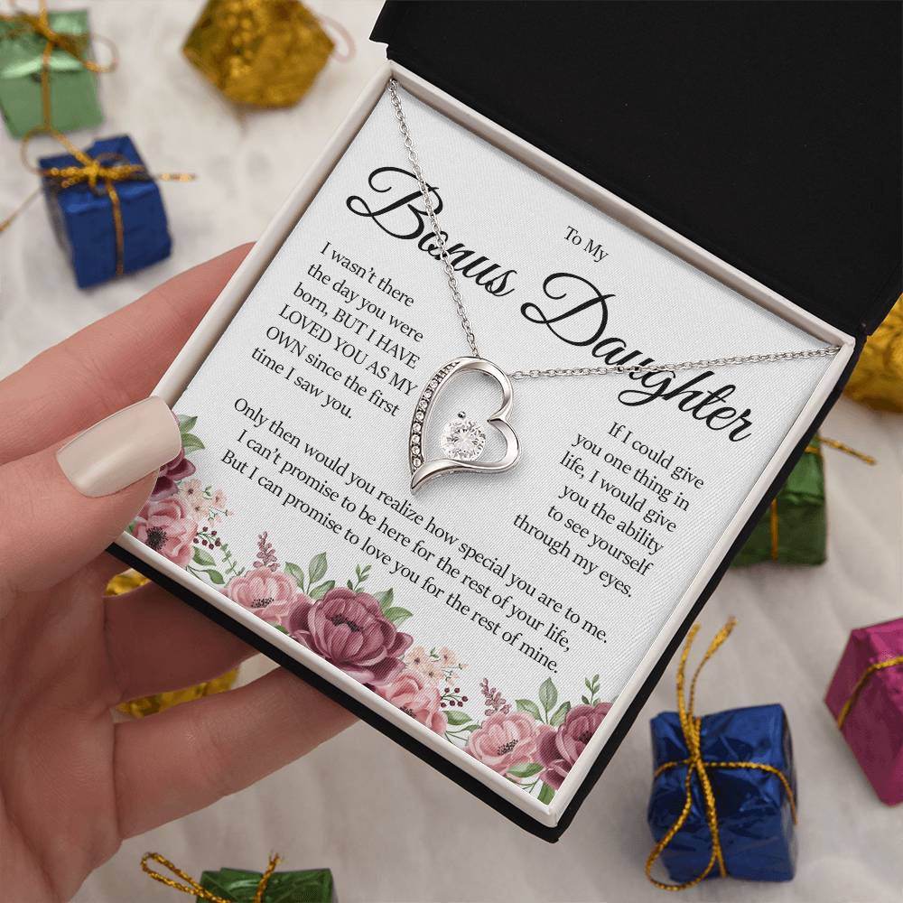 To My Bonus Daughter, Forever Heart Necklace