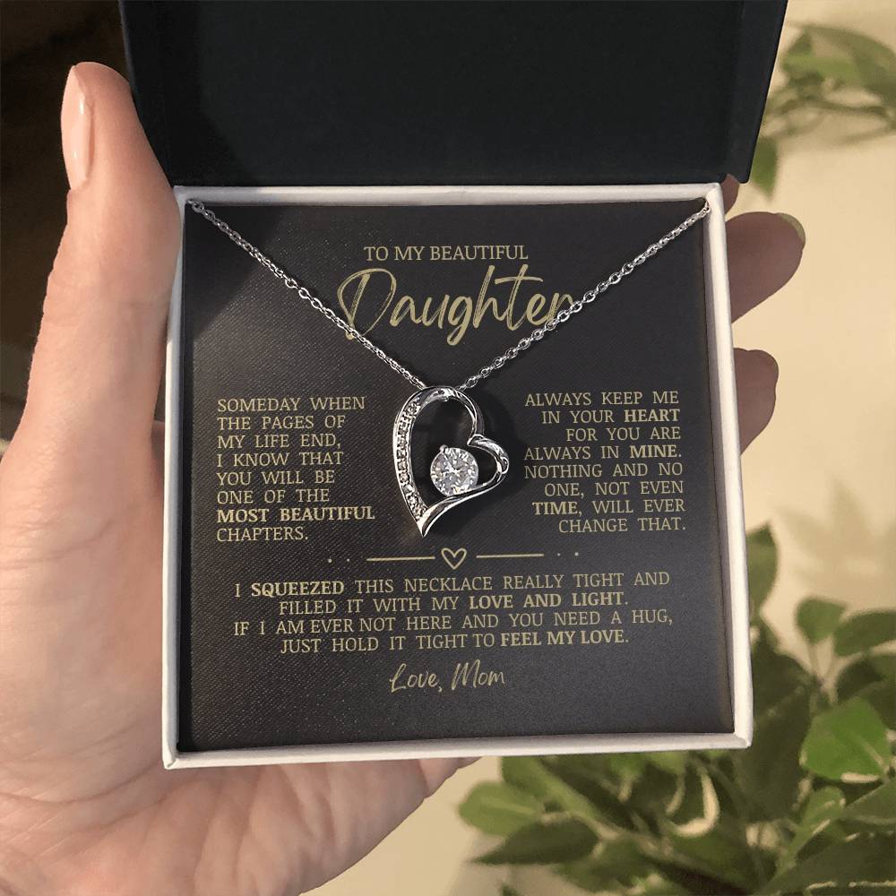 To My Beautiful Daughter "Always Keep Me In Your Heart" Heart Necklace
