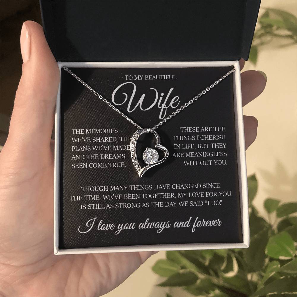 To My Beautiful Wife " Dreams Come True" Heart Necklace