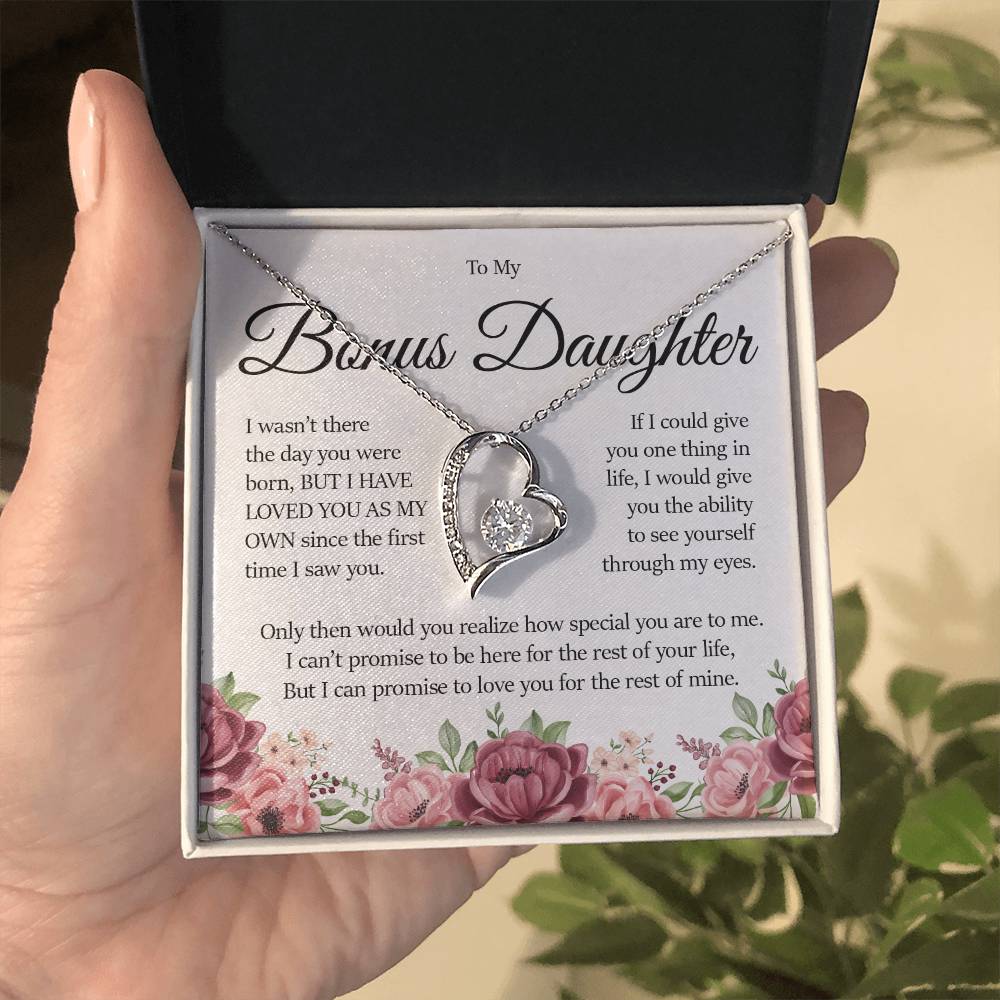 To My Bonus Daughter, Forever Heart Necklace