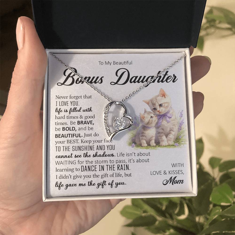 To My Beautiful Bonus Daughter, Forever Heart Necklace