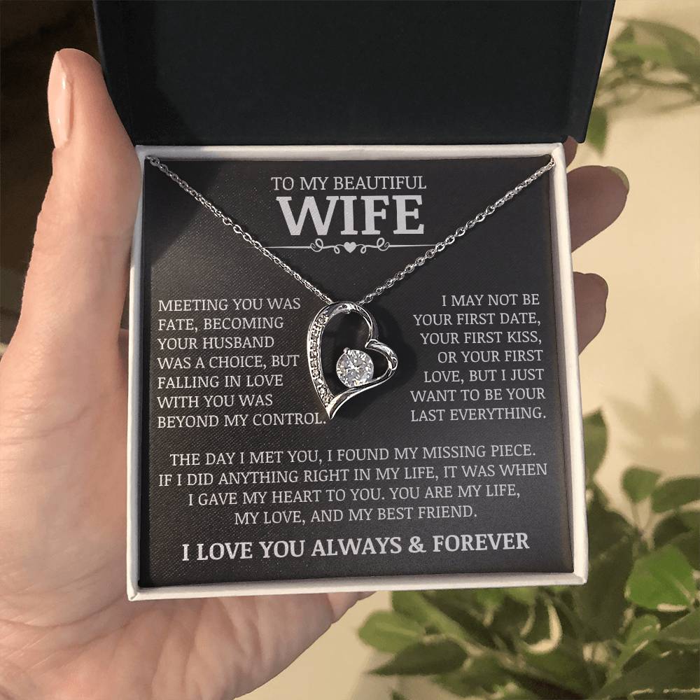 To My Beautiful Wife "Meeting You Was Fate" Forever Love Necklace