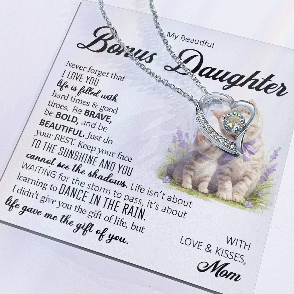 To My Beautiful Bonus Daughter, Forever Heart Necklace