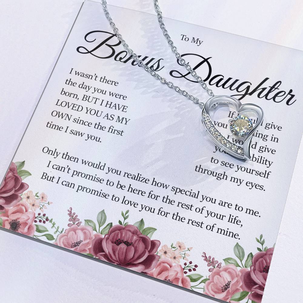 To My Bonus Daughter, Forever Heart Necklace