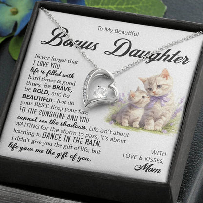 To My Beautiful Bonus Daughter, Forever Heart Necklace