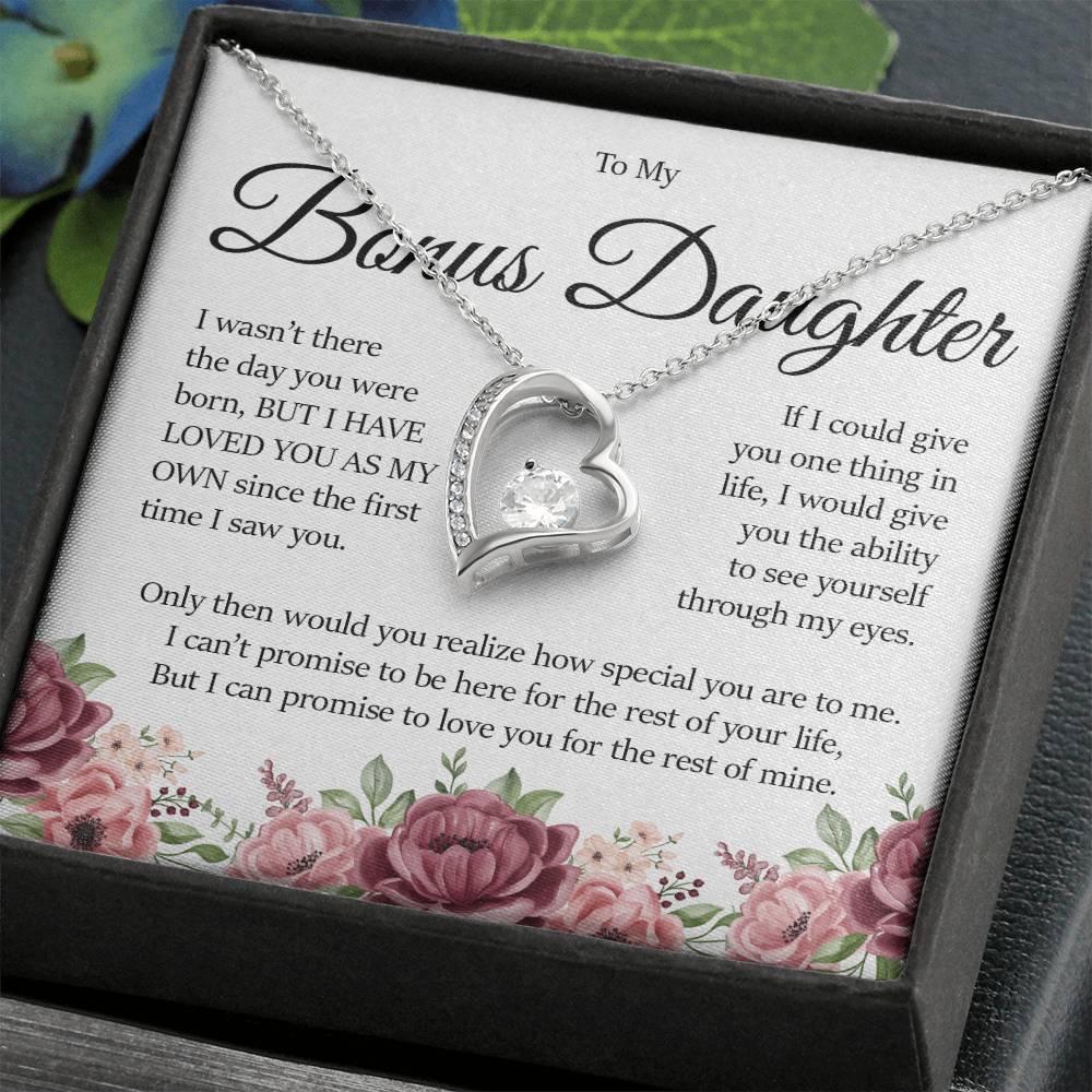 To My Bonus Daughter, Forever Heart Necklace