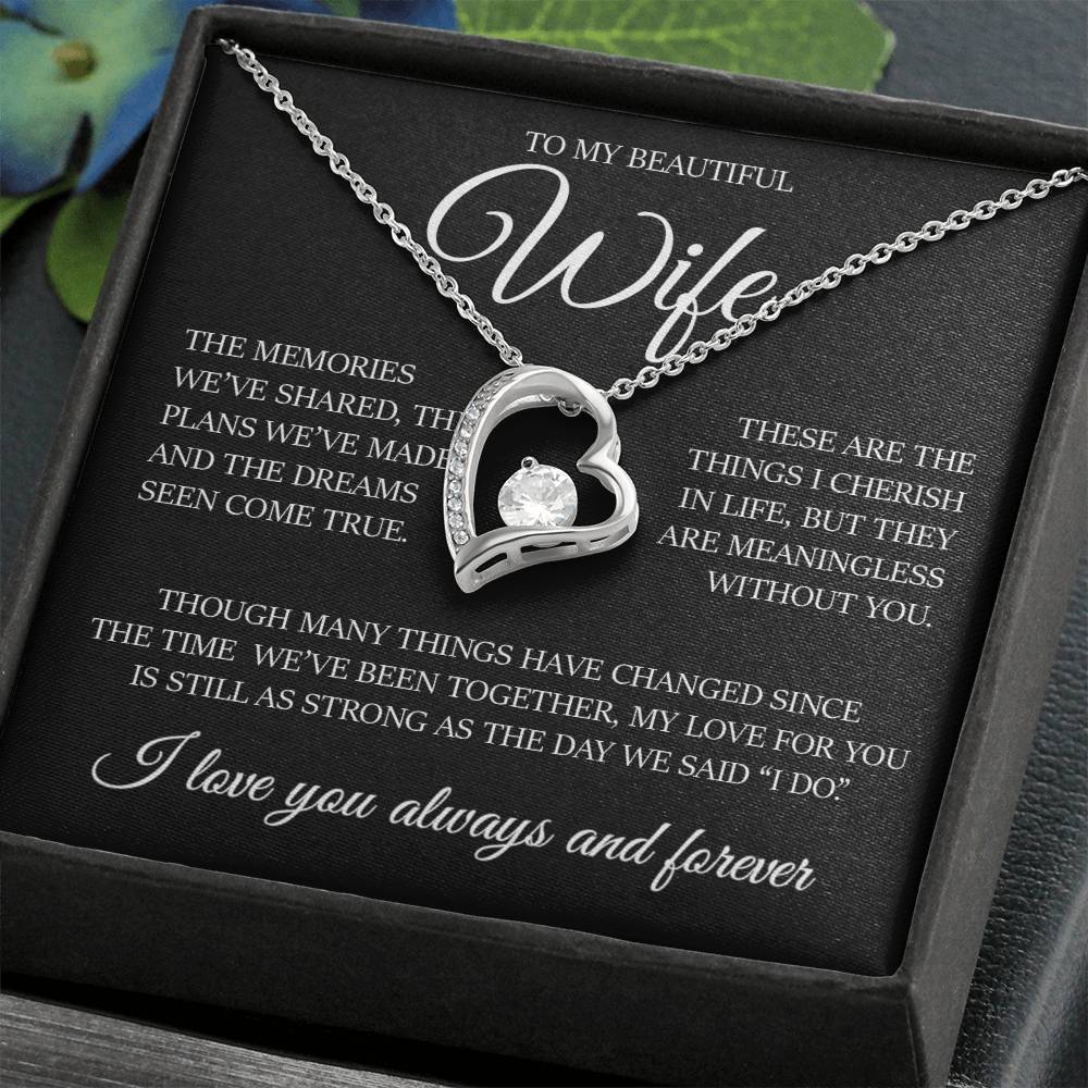 To My Beautiful Wife " Dreams Come True" Heart Necklace