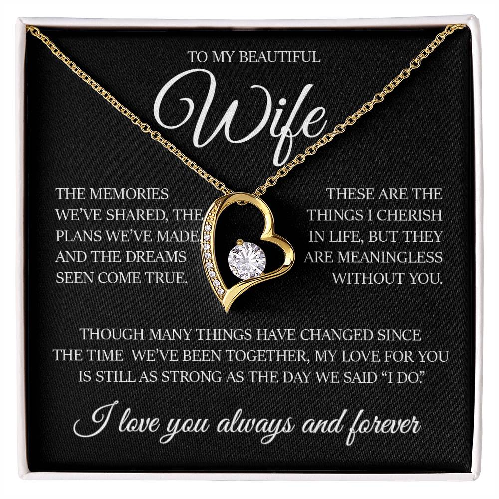 To My Beautiful Wife " Dreams Come True" Heart Necklace