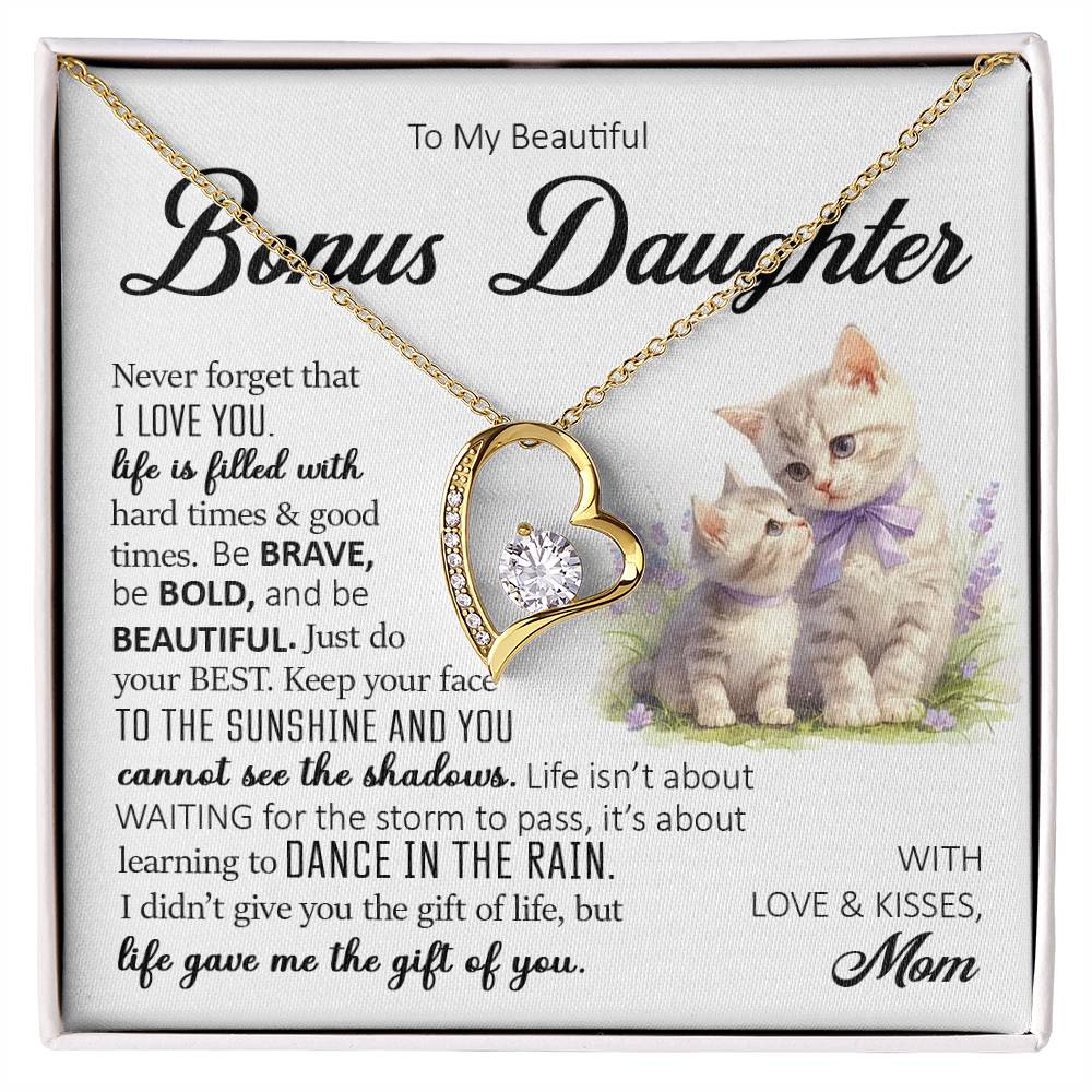 To My Beautiful Bonus Daughter, Forever Heart Necklace