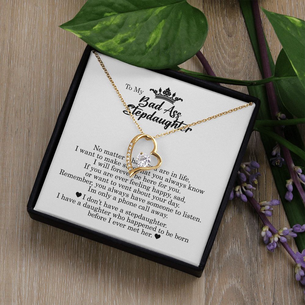 To My Badass Stepdaughter, Forever Heart Necklace
