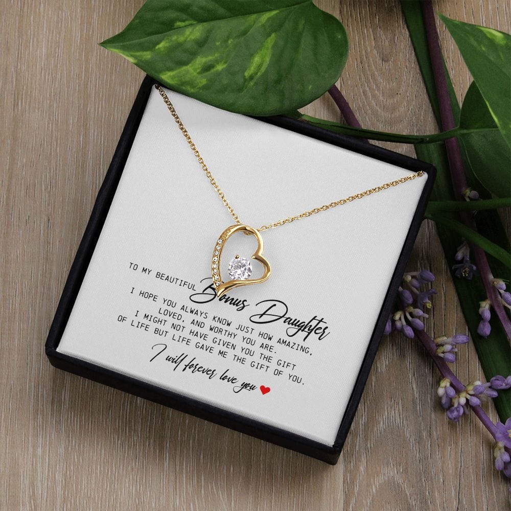 To My Beautiful Bonus Daughter, Forever Heart Necklace