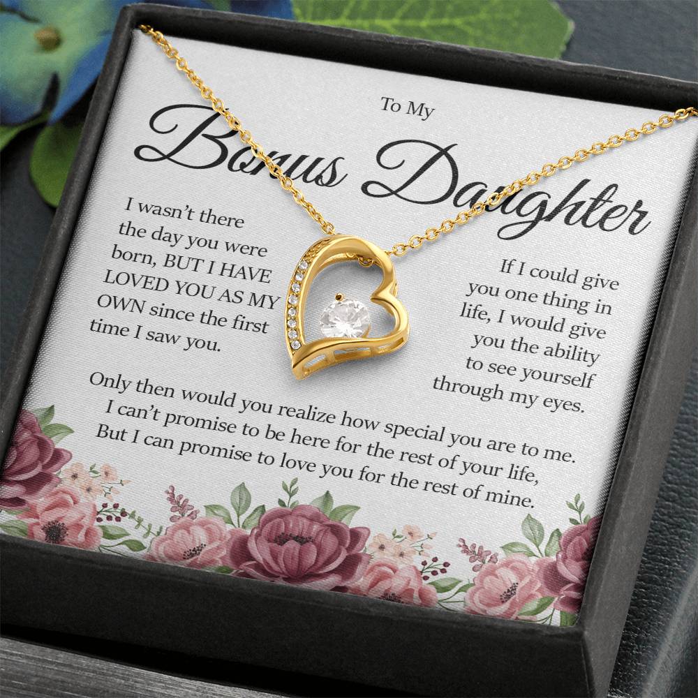 To My Bonus Daughter, Forever Heart Necklace