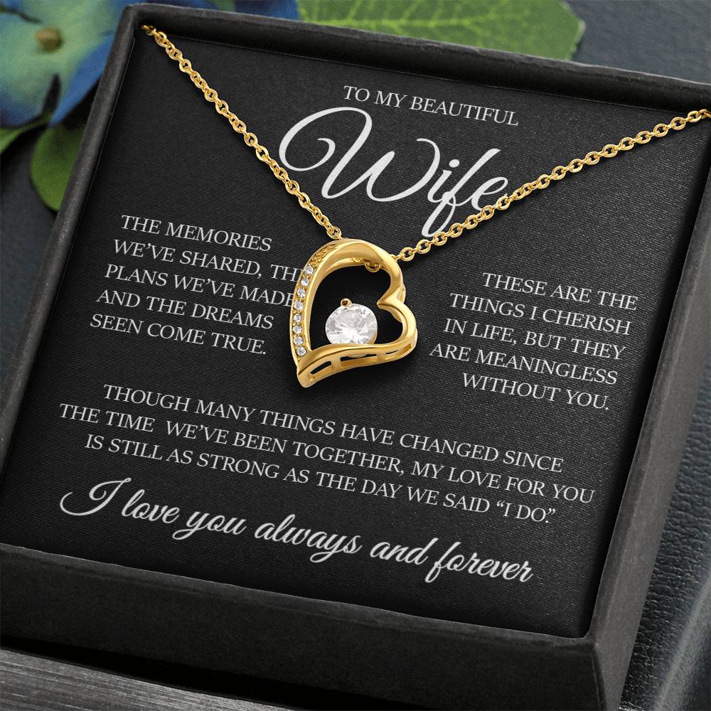 To My Beautiful Wife " Dreams Come True" Heart Necklace