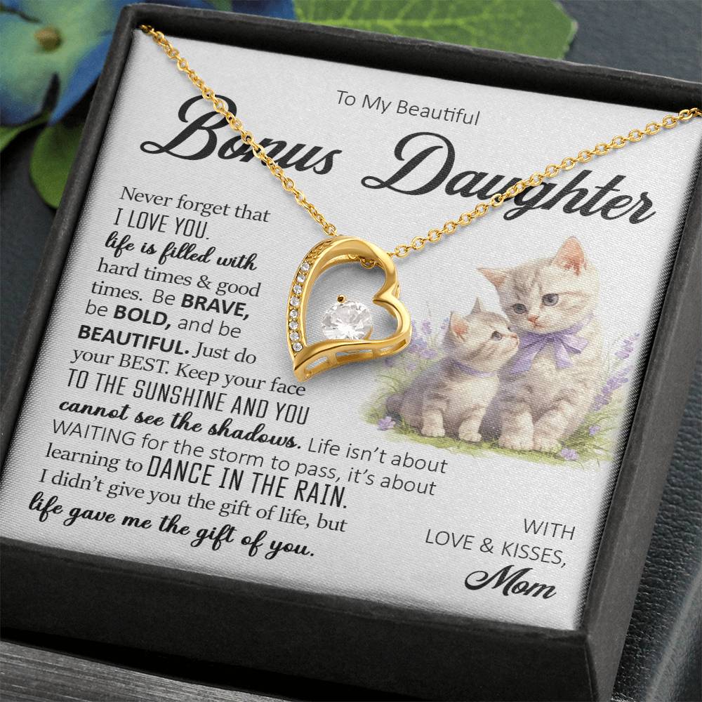 To My Beautiful Bonus Daughter, Forever Heart Necklace