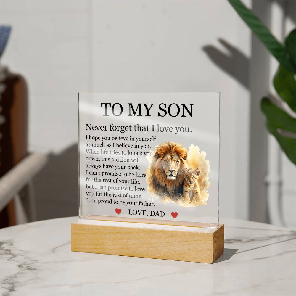 Acrylic Square Plaque - To My Son "Never Forget That I Love You"