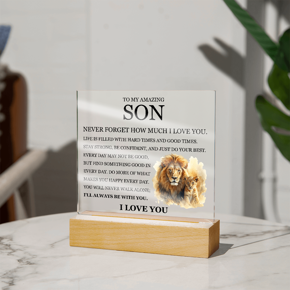 Acrylic Square Plaque - To My Son "Never Forget How Much I Love You"