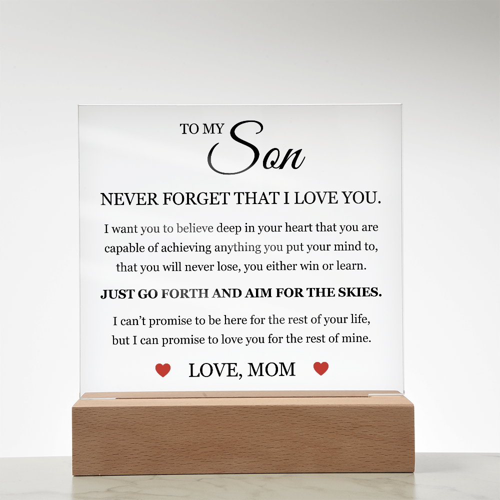 Acrylic Square Plaque - To My Son "Aim for the Skies"