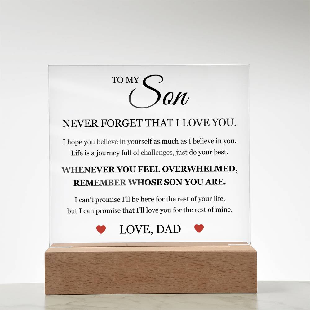 Square Acrylic Plaque - To My Son " Just Do Your Best "