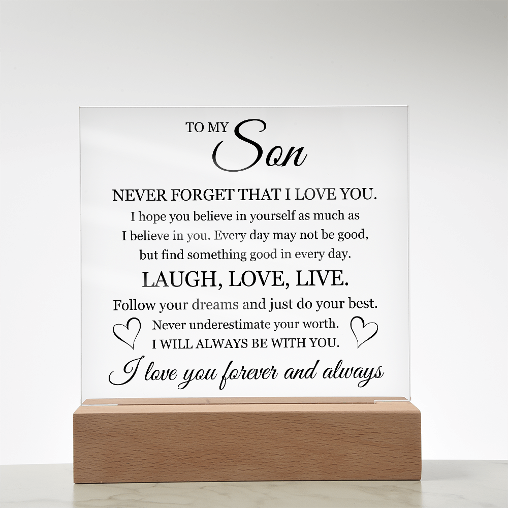 Acrylic Square Plaque - To My Son "Laugh, Love, Live"