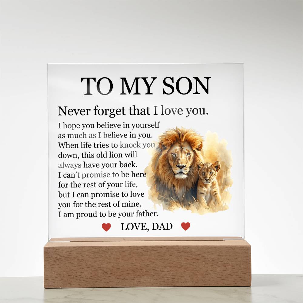 Acrylic Square Plaque - To My Son "Never Forget That I Love You"