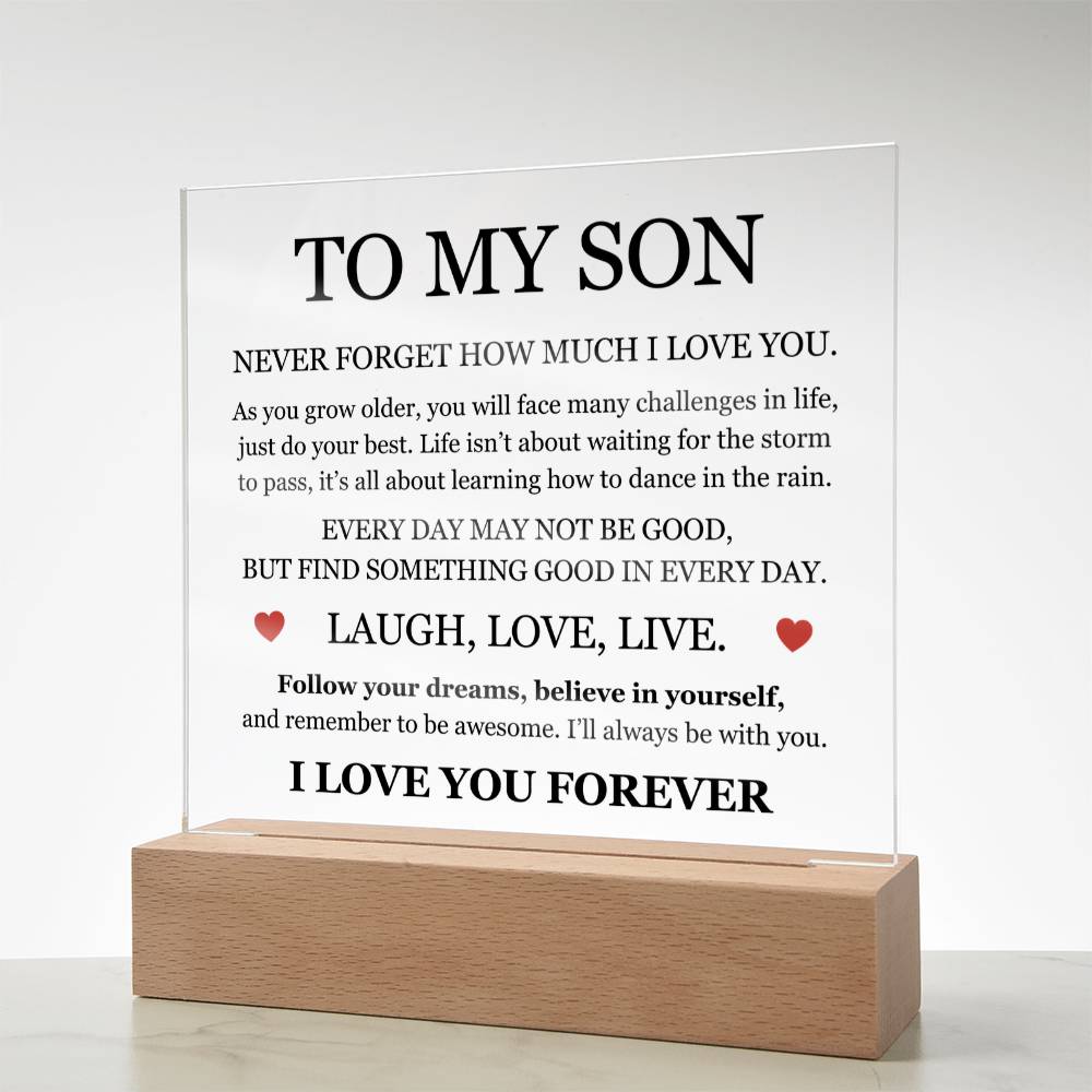 Acrylic Square Plaque - To My Son "Laugh, Love, Live"