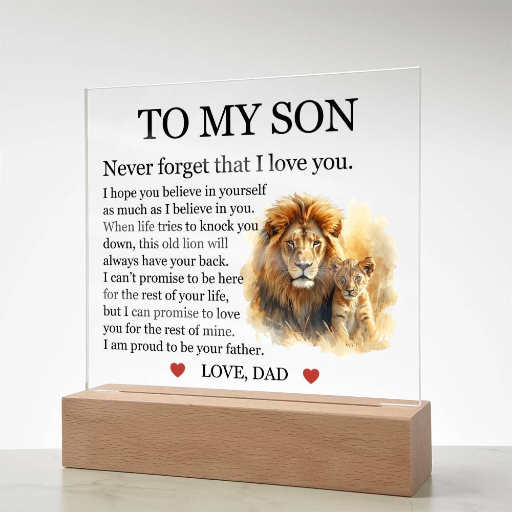 Acrylic Square Plaque - To My Son "Never Forget That I Love You"